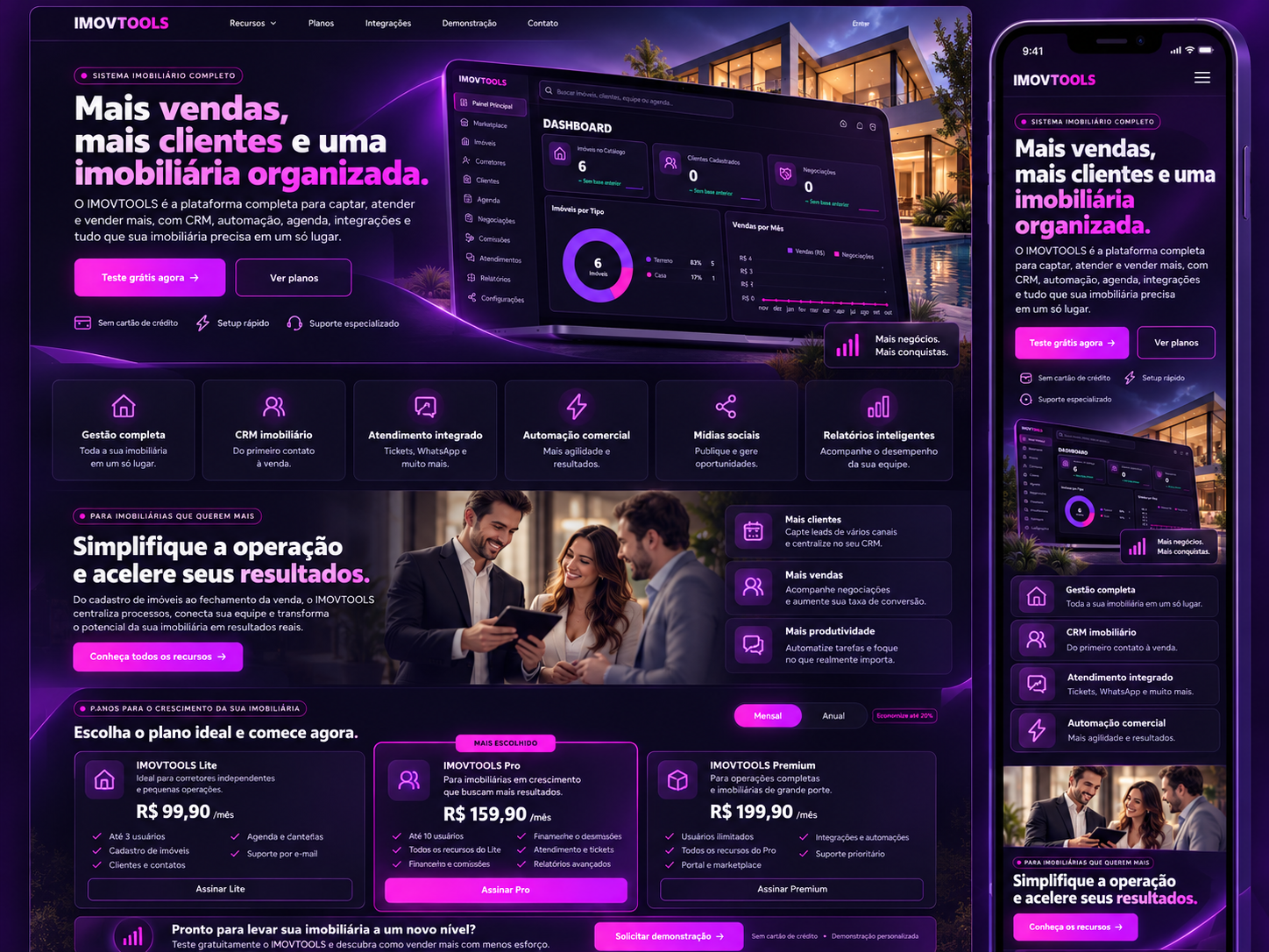 Conceito ilustrativo da experiência IMOVTOOLS em computador e celular